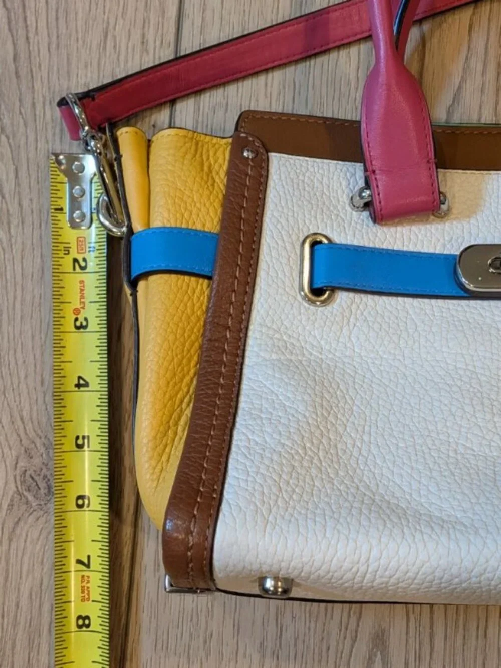 Coach Multicolor Leather Swagger Satchel — White, Yellow, Pink & Blue Trim